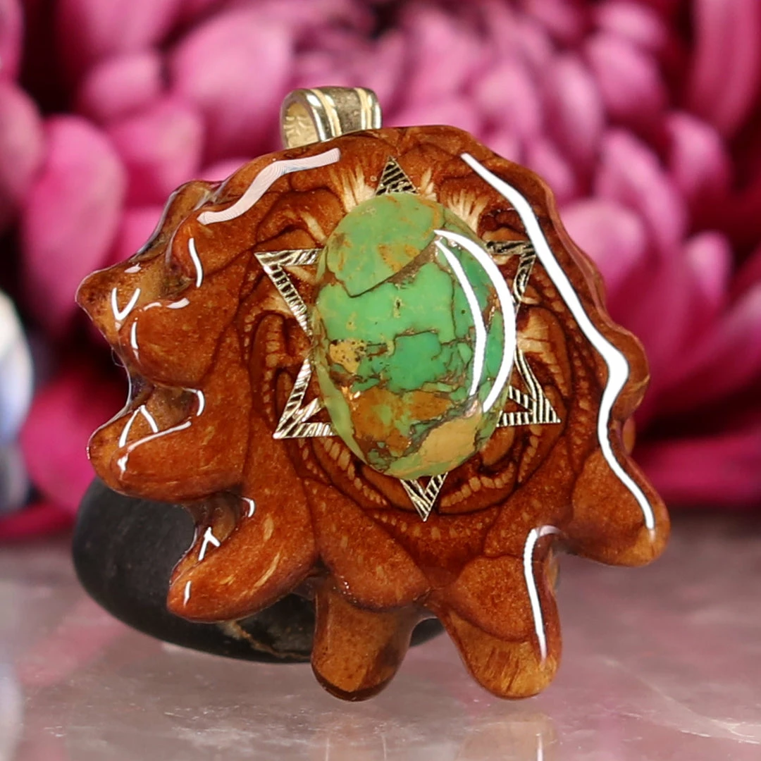 TEP Green Mohave Turquoise With Gold Merkaba Pendants 5 TEP Green Mohave Turquoise With Gold Merkaba Pendants