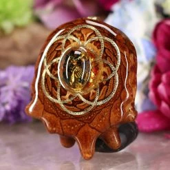 TEP Pendants Yellow Amber With Gold Seed Of Life