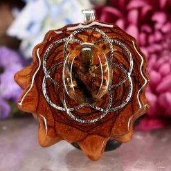 TEP Yellow Amber With Silver Seed Of Life Pendants