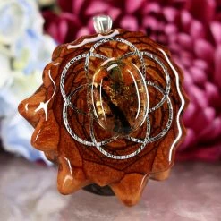 TEP Yellow Amber With Silver Seed Of Life Pendants