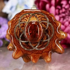 TEP Red Amber With Gold Seed Of Life Pendants
