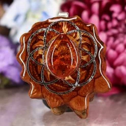 TEP Pendants Red Amber With Silver Seed Of Life