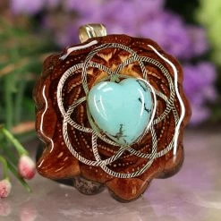 TEP Turquoise Heart With Gold Seed Of Life