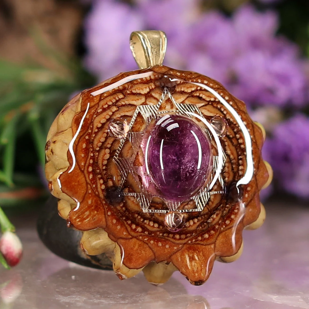 TEP Pendants Amethyst With Gold 64 Star Tetrahedron Multi-Stone 5 TEP Pendants Amethyst With Gold 64 Star Tetrahedron Multi-Stone