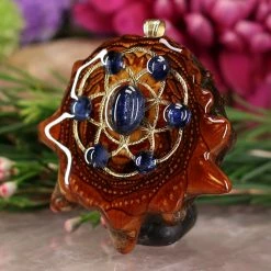 TEP Pendants Blue Kyanite With Gold Seed Of Life Multi-Stone And Back Om