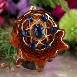 TEP Pendants Blue Kyanite With Gold Seed Of Life Multi-Stone And Back Om