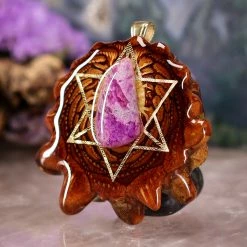 TEP Sugilite With Gold Merkaba Pendants