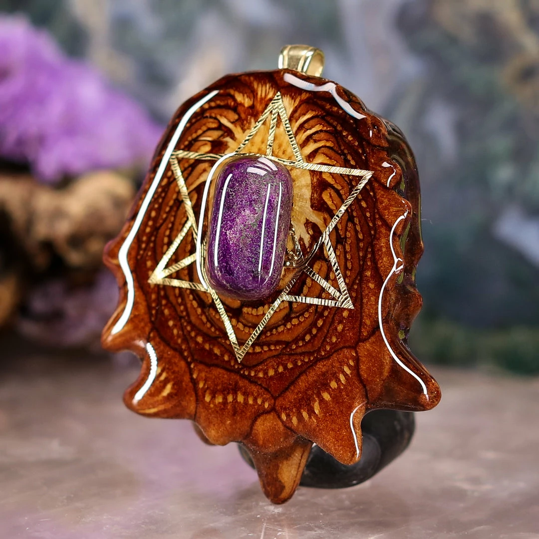 TEP Sugilite With Gold Merkaba Pendants 4 TEP Sugilite With Gold Merkaba Pendants