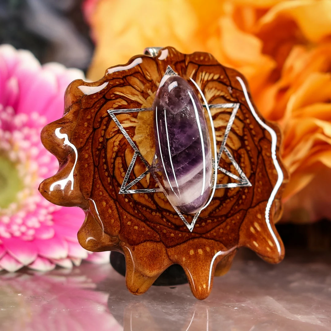TEP Pendants Amethyst With Silver Merkaba 5 TEP Pendants Amethyst With Silver Merkaba