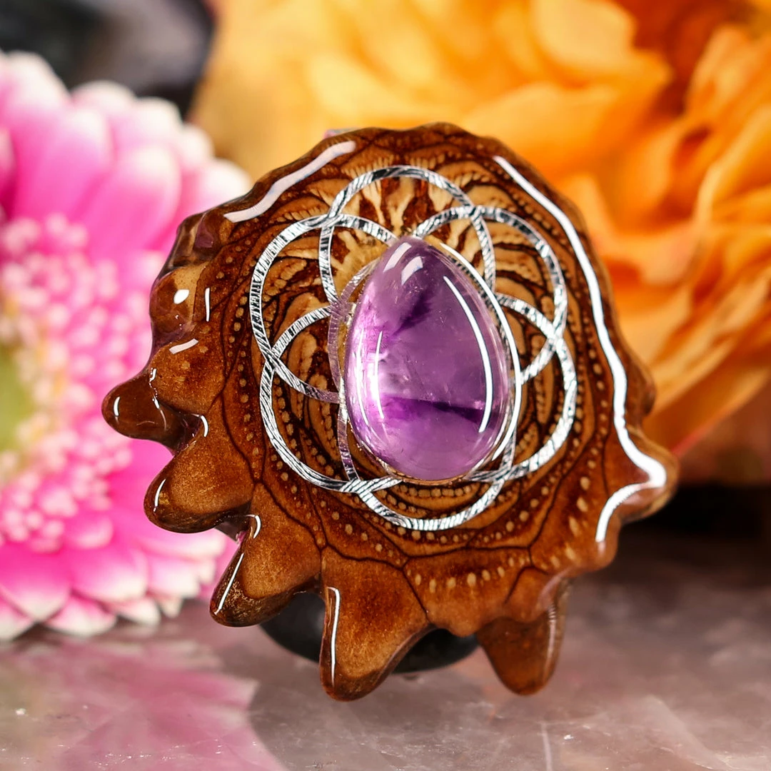 TEP Amethyst With Silver Seed Of Life Pendants 5 TEP Amethyst With Silver Seed Of Life Pendants