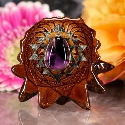 TEP Amethyst With Gold Sri Yantra Pendants