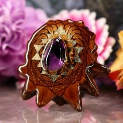 TEP Amethyst With Gold Sri Yantra Pendants