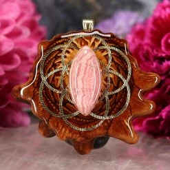 TEP Pendants Rhodochrosite With Gold Seed Of Life