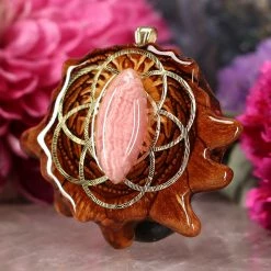 TEP Pendants Rhodochrosite With Gold Seed Of Life