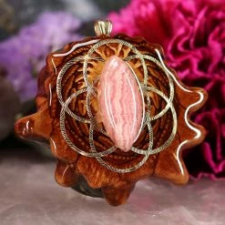 TEP Pendants Rhodochrosite With Gold Seed Of Life