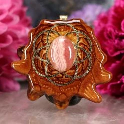 TEP Pendants Rhodochrosite With Gold Seed Of Life