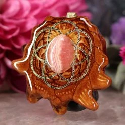 TEP Pendants Rhodochrosite With Gold Seed Of Life