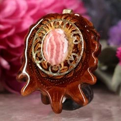 TEP Rhodochrosite With Gold Cube Of Metatron Pendants