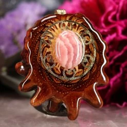 TEP Rhodochrosite With Gold Cube Of Metatron Pendants
