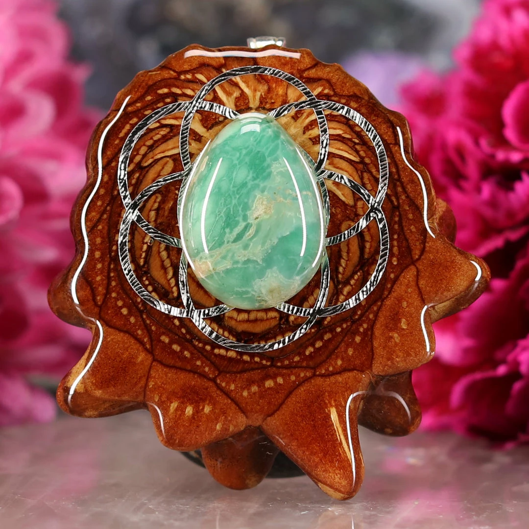 TEP Variscite With Silver Seed Of Life 3 TEP Variscite With Silver Seed Of Life