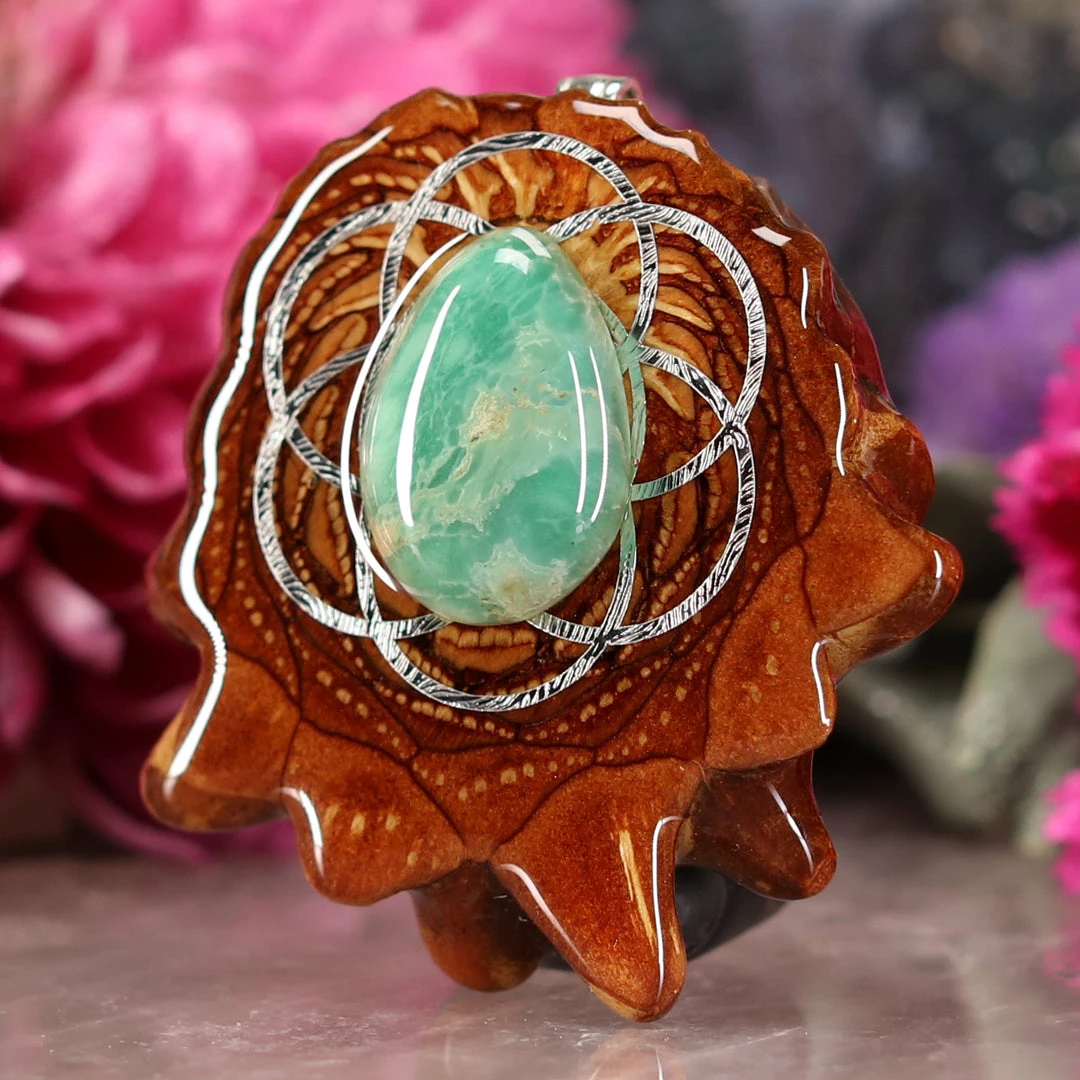 TEP Variscite With Silver Seed Of Life 4 TEP Variscite With Silver Seed Of Life