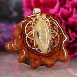 TEP Glowing Rutilated Quartz With Silver Seed Of Life Pendants