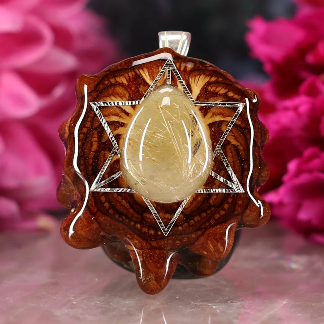 TEP Glowing Rutilated Quartz With Silver Merkaba Pendants 3 TEP Glowing Rutilated Quartz With Silver Merkaba Pendants