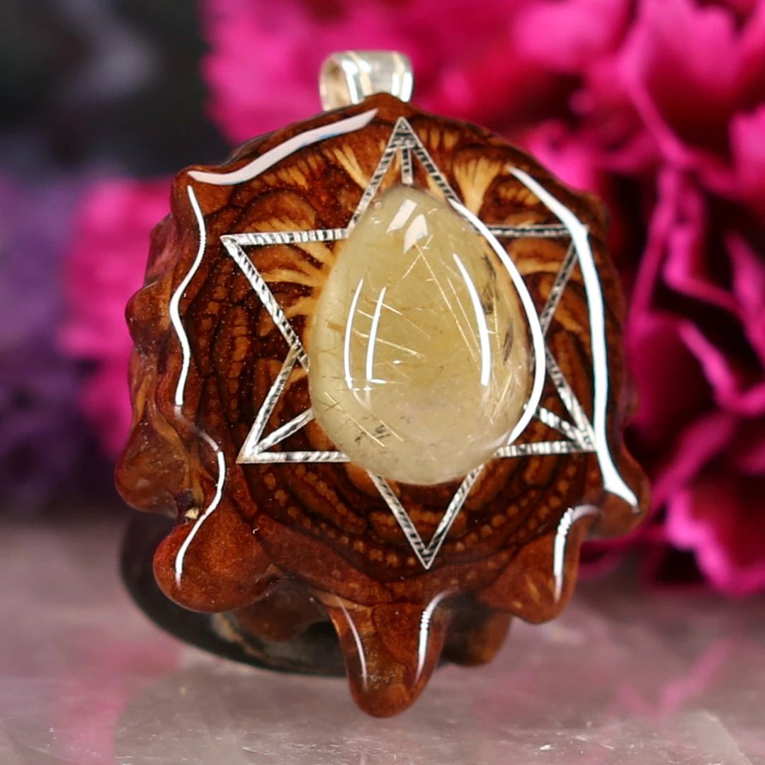 TEP Glowing Rutilated Quartz With Silver Merkaba Pendants 5 TEP Glowing Rutilated Quartz With Silver Merkaba Pendants