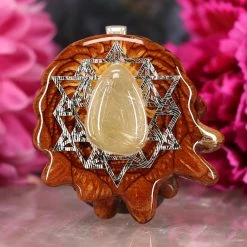 TEP Glowing Rutilated Quartz With Silver 64 Star Tetrahedron Pendants