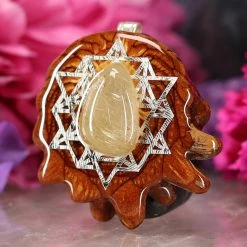 TEP Glowing Rutilated Quartz With Silver 64 Star Tetrahedron Pendants