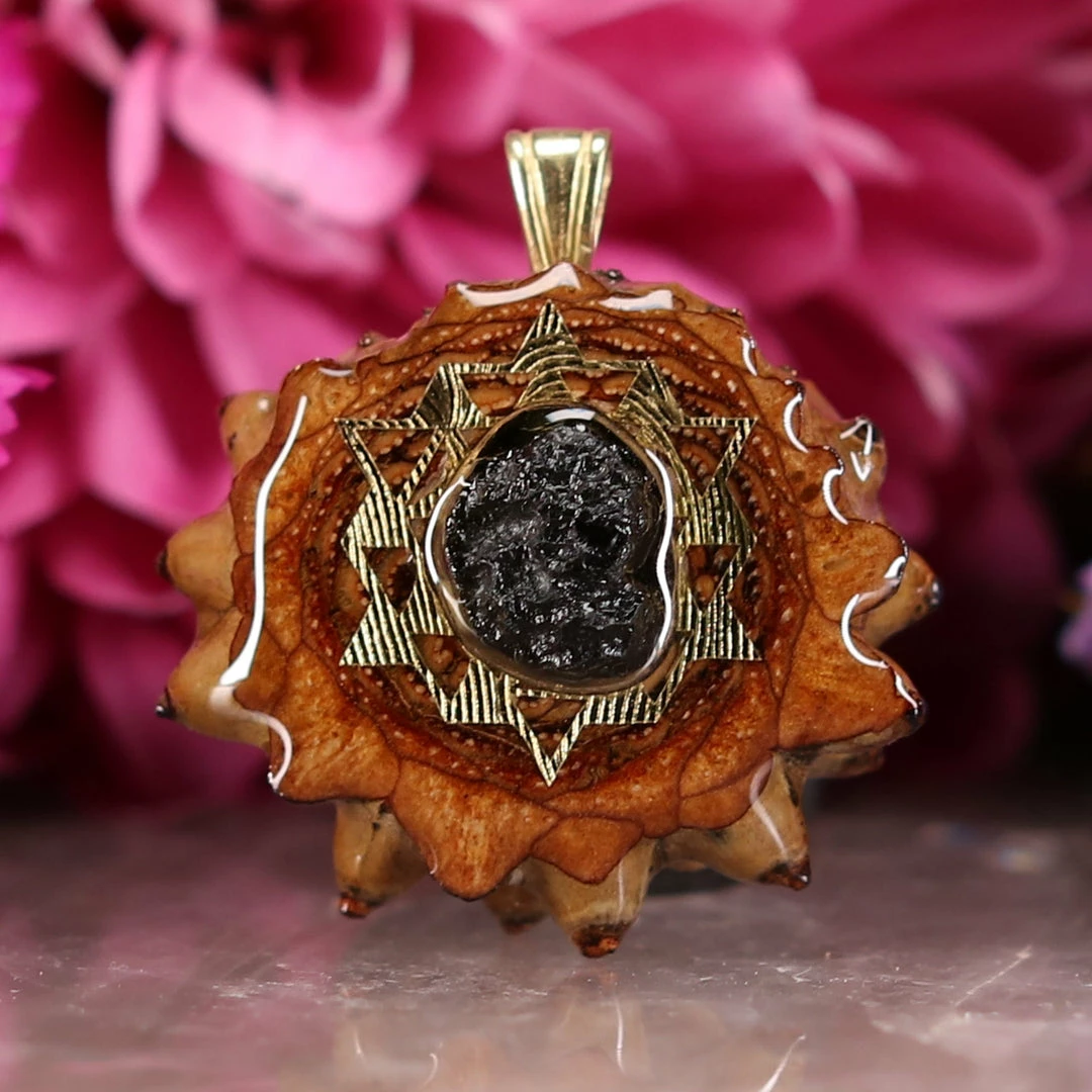 TEP Moldavite With Gold 64 Star Tetrahedron Pendants 3 TEP Moldavite With Gold 64 Star Tetrahedron Pendants