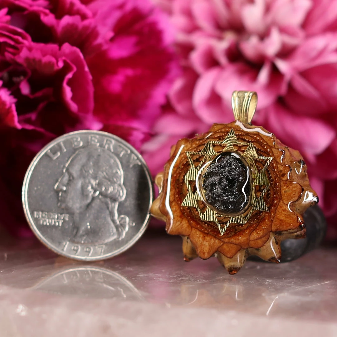 TEP Moldavite With Gold 64 Star Tetrahedron Pendants 4 TEP Moldavite With Gold 64 Star Tetrahedron Pendants