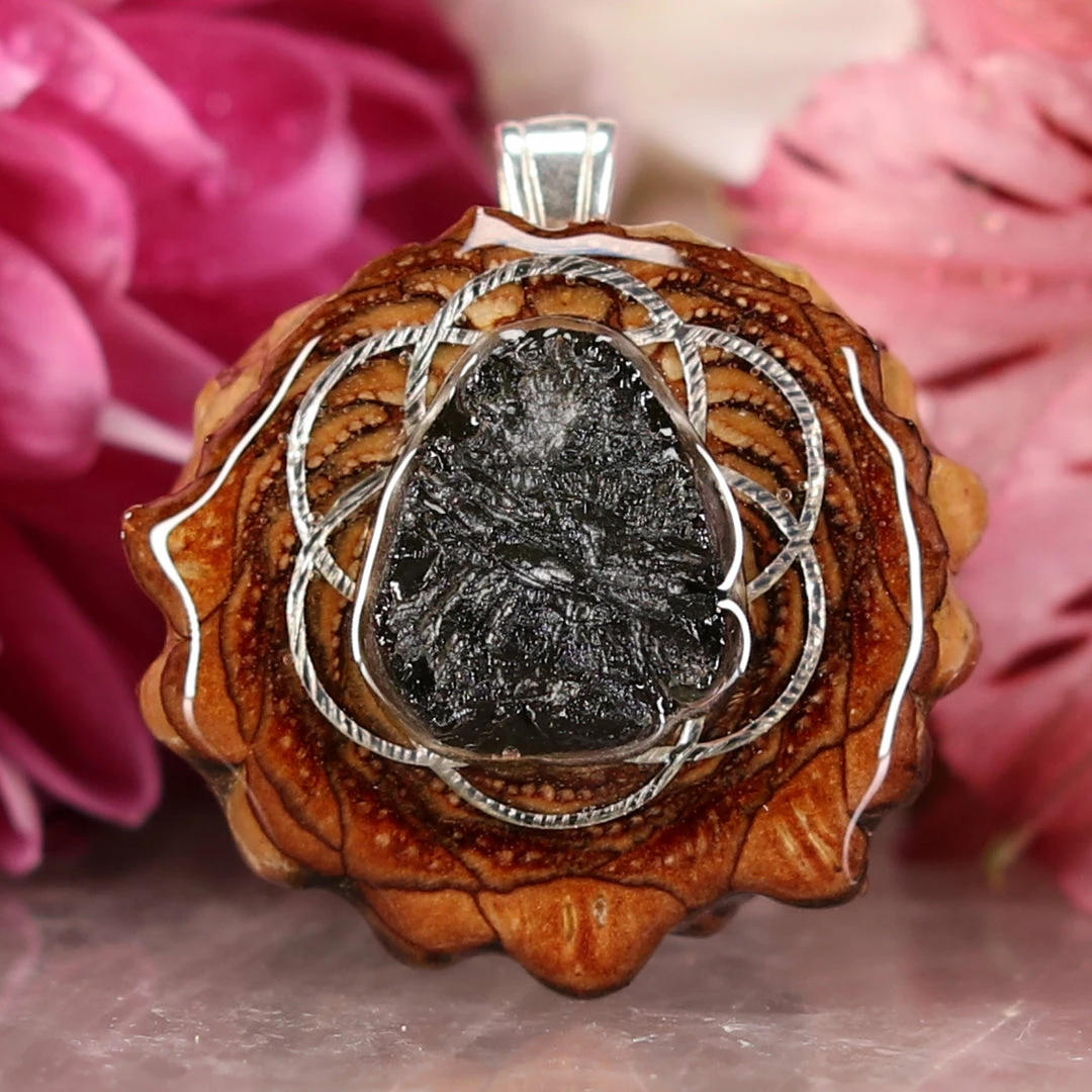 TEP Pendants Moldavite With Silver Seed Of Life 3 TEP Pendants Moldavite With Silver Seed Of Life