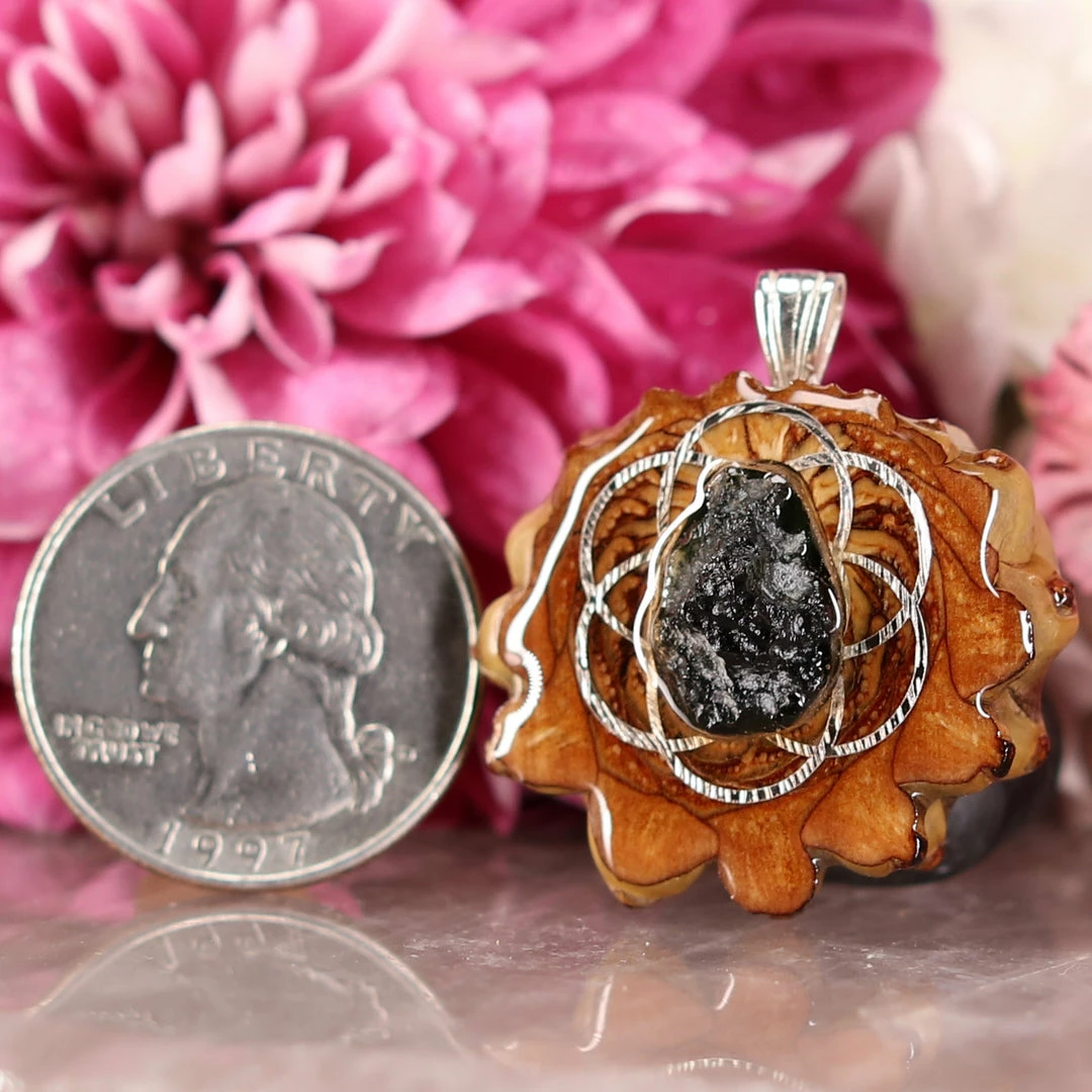 TEP Moldavite With Silver Seed Of Life Pendants 4 TEP Moldavite With Silver Seed Of Life Pendants