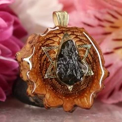 TEP Moldavite With Gold Merkaba Pendants