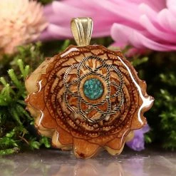 TEP Pendants Crushed Malachite (Glows) With Gold Seed Of Life 7 TEP Pendants Crushed Malachite (Glows) With Gold Seed Of Life