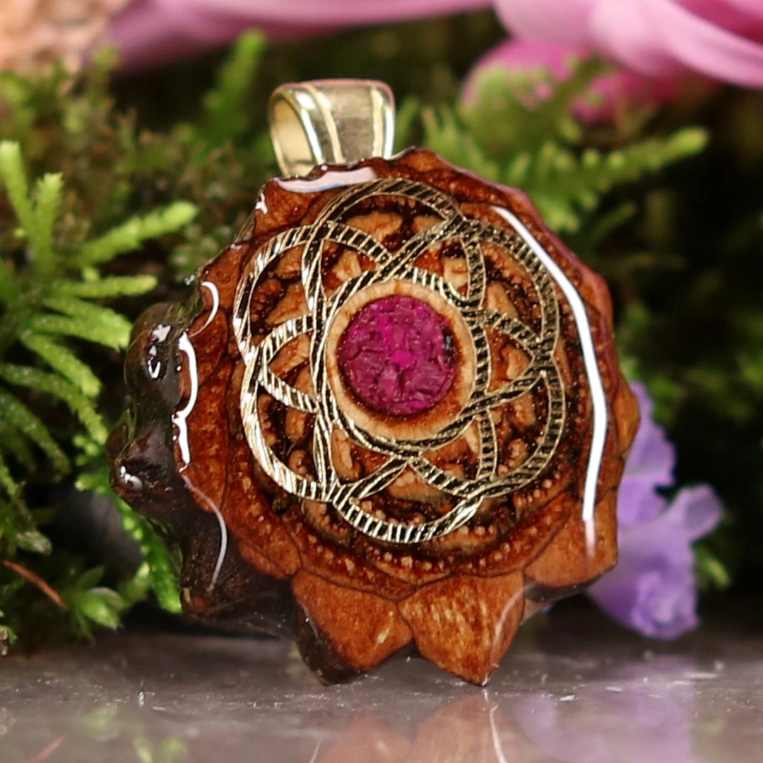 TEP Crushed Sugilite (Glows) With Gold Seed Of Life 5 TEP Crushed Sugilite (Glows) With Gold Seed Of Life