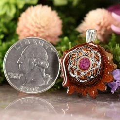 TEP Pendants Crushed Sugilite (Glows) With Silver Seed Of Life