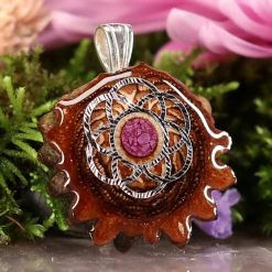 TEP Pendants Crushed Sugilite (Glows) With Silver Seed Of Life 7 TEP Pendants Crushed Sugilite (Glows) With Silver Seed Of Life