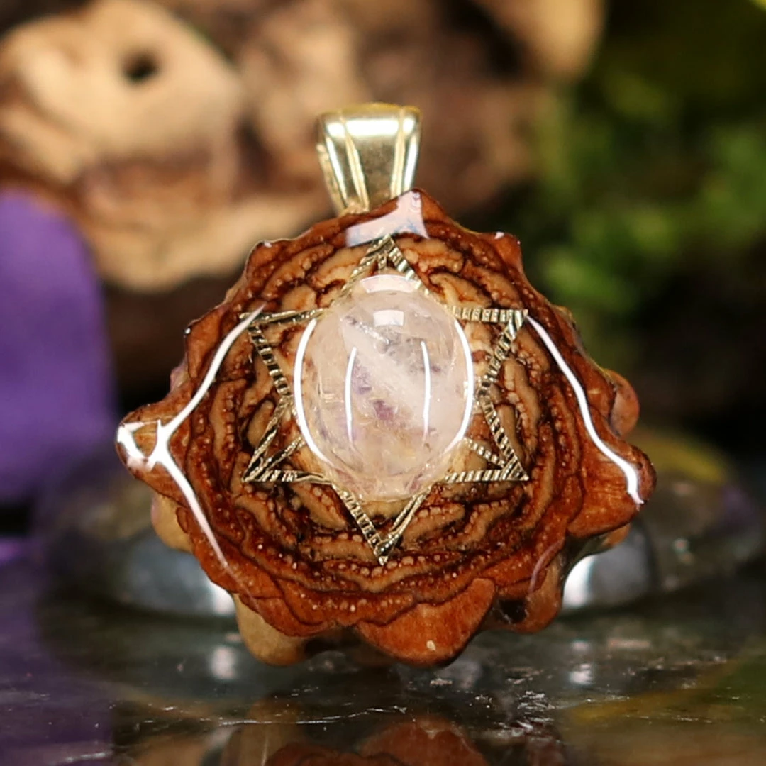 TEP Pendants Moonstone With Gold Merkaba 3 TEP Pendants Moonstone With Gold Merkaba