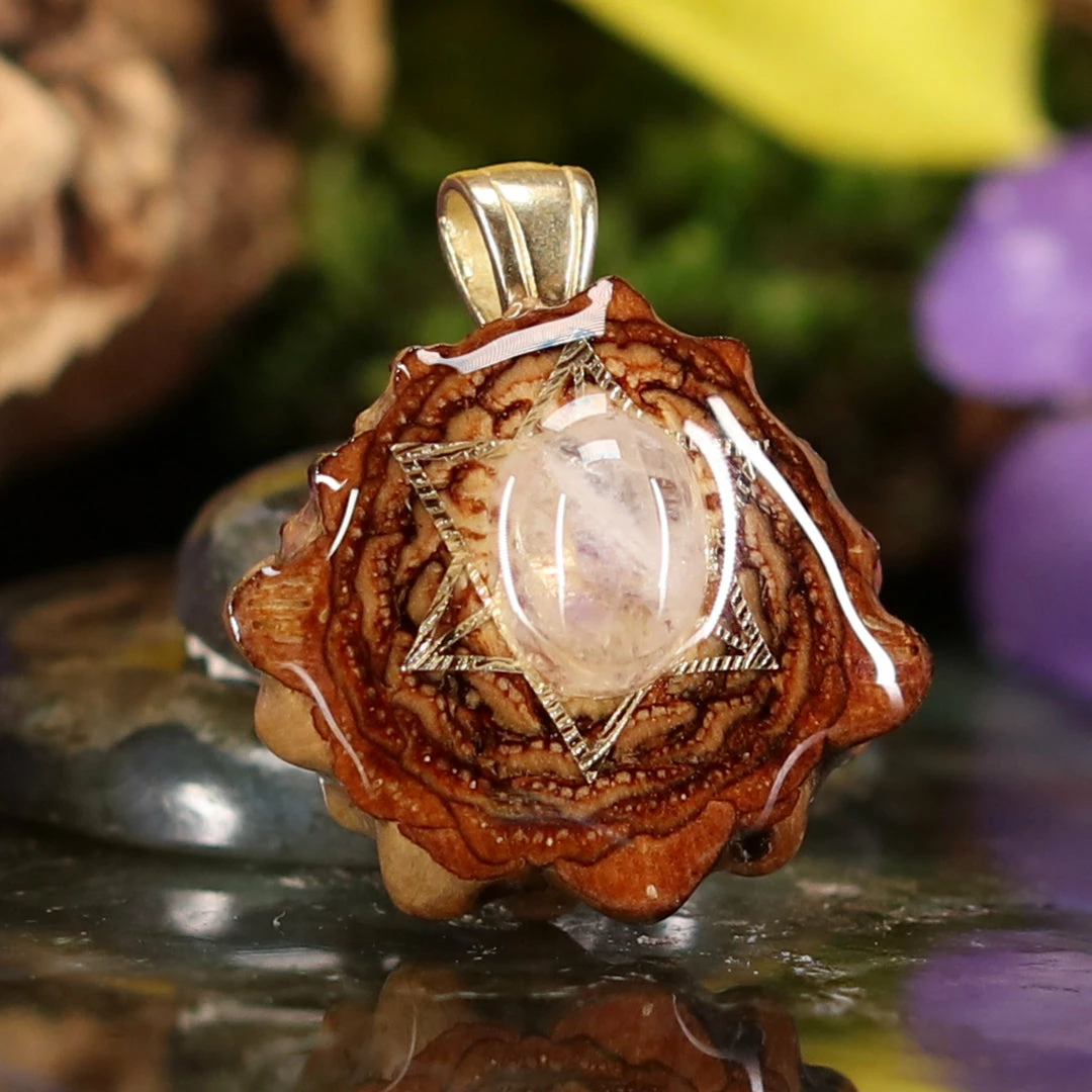 TEP Pendants Moonstone With Gold Merkaba 5 TEP Pendants Moonstone With Gold Merkaba