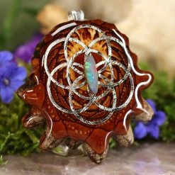 TEP Australian Blue Opal With Silver Seed Of Life And Back Om 7 TEP Australian Blue Opal With Silver Seed Of Life And Back Om