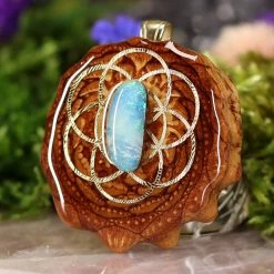 TEP Pendants Australian Blue Opal With Gold Seed Of Life