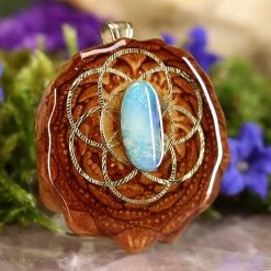 TEP Pendants Australian Blue Opal With Gold Seed Of Life