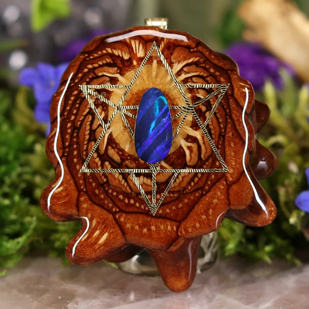 TEP Pendants Australian Blue Opal With Gold Merkaba 3 TEP Pendants Australian Blue Opal With Gold Merkaba