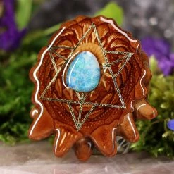 TEP Australian Blue Opal With Gold Merkaba Pendants