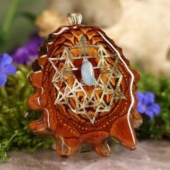 TEP Pendants Australian Blue Opal With Gold 64 Star Tetrahedron And Back Om