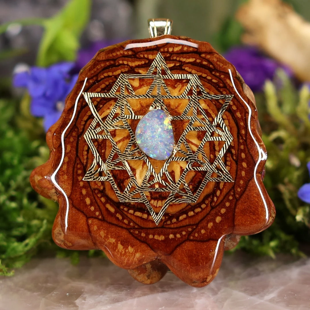 TEP Australian Blue Opal With Gold 64 Star Tetrahedron And Back Om Pendants 3 TEP Australian Blue Opal With Gold 64 Star Tetrahedron And Back Om Pendants