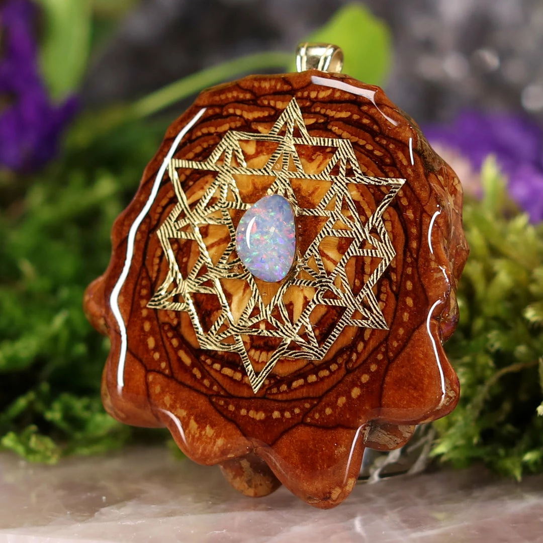 TEP Australian Blue Opal With Gold 64 Star Tetrahedron And Back Om Pendants 4 TEP Australian Blue Opal With Gold 64 Star Tetrahedron And Back Om Pendants