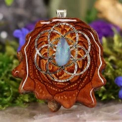 TEP Australian Blue Opal With Silver Seed Of Life And Back Om